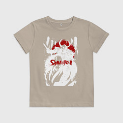 Футболка хлопковая детская Белый самурай на лошади, цвет: миндальный