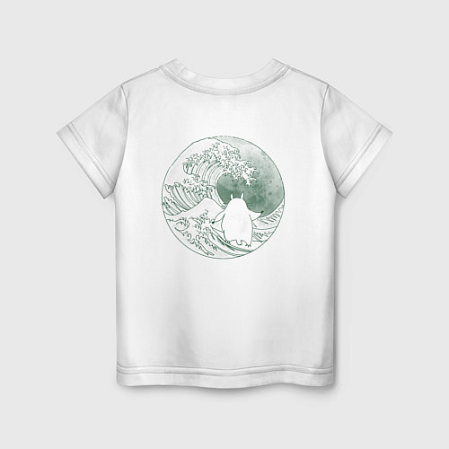 Детская футболка Тоторо серфит на большой волне в канагаве - зелены / Белый – фото 2