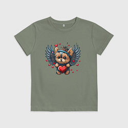 Футболка хлопковая детская Пёсик ангел, цвет: авокадо