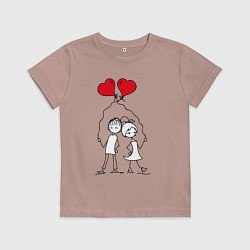 Футболка хлопковая детская Влюбленные с шариками, цвет: пыльно-розовый