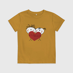 Футболка хлопковая детская Два любящих сердца становятся одним, цвет: горчичный