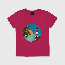 Футболка хлопковая детская Маяк на закате, цвет: маджента