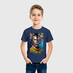 Футболка хлопковая детская Девушка тигрица - коллаборация - нейросеть, цвет: тёмно-синий — фото 2