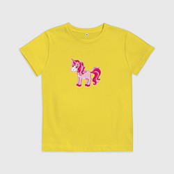 Футболка хлопковая детская Розовый мультяшный единорог, цвет: желтый