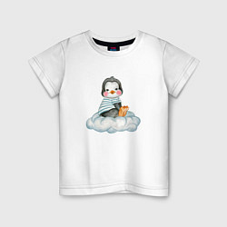 Футболка хлопковая детская Пингвин на облаке, цвет: белый