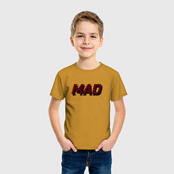 Футболка хлопковая детская Надпись с полосами от скорости mad, цвет: горчичный — фото 2