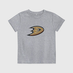 Футболка хлопковая детская Анахайм Дакс логотип, цвет: меланж