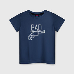 Футболка хлопковая детская Bad надпись с револьвером, цвет: тёмно-синий