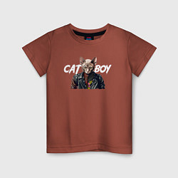Футболка хлопковая детская Cat boy, цвет: кирпичный
