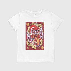 Футболка хлопковая детская Японский дракон, иллюстрация, цвет: белый