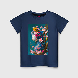 Детская футболка Девушка с птицей на фоне цветущей сакуры