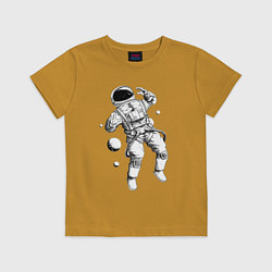Футболка хлопковая детская Космонавт в открытом космосе, цвет: горчичный