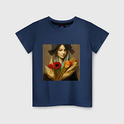 Детская футболка Девушка с цветами в стиле экспрессионизм, дизайн 1