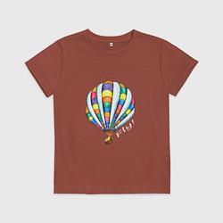Футболка хлопковая детская Яркий воздушный шар белая надпись, цвет: кирпичный