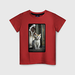 Футболка хлопковая детская Грозный котик, цвет: красный