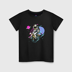 Футболка хлопковая детская Космический велосипедист, цвет: черный