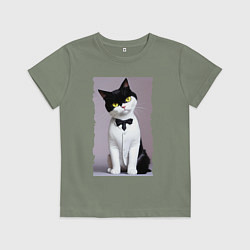 Футболка хлопковая детская Кот-джентльмен - мем, цвет: авокадо