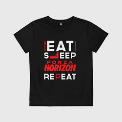Футболка хлопковая детская Надпись eat sleep Forza Horizon repeat, цвет: черный