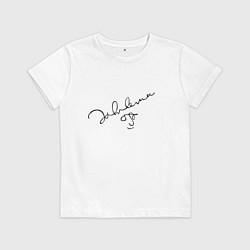 Футболка хлопковая детская Джон Леннон - автограф, цвет: белый