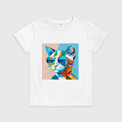 Футболка хлопковая детская Кот в темных очках Пикассо, цвет: белый