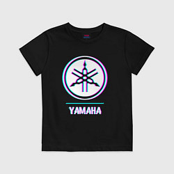 Футболка хлопковая детская Значок Yamaha в стиле glitch, цвет: черный
