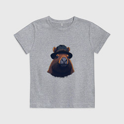 Футболка хлопковая детская Портрет капибары в шляпе, цвет: меланж