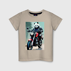 Футболка хлопковая детская Panda - cool biker, цвет: миндальный