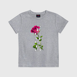 Футболка хлопковая детская Роза с японскими словами, цвет: меланж