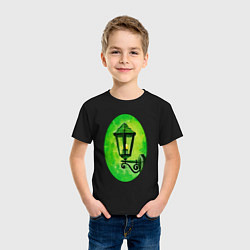 Футболка хлопковая детская Зелёный уличный фонарь в рамке, цвет: черный — фото 2