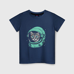 Футболка хлопковая детская Котик астронавт, цвет: тёмно-синий