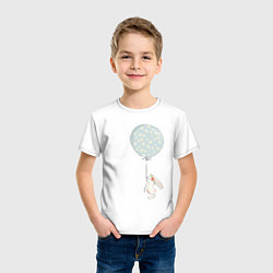 Футболка хлопковая детская Милый кролик с шариком в цветочек, цвет: белый — фото 2
