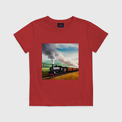 Футболка хлопковая детская Ретро поезд, цвет: красный