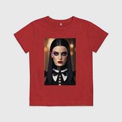 Футболка хлопковая детская Уэнсдей А, цвет: красный