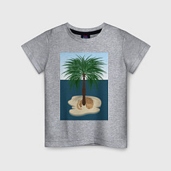 Футболка хлопковая детская Кот под пальмой на острове, цвет: меланж