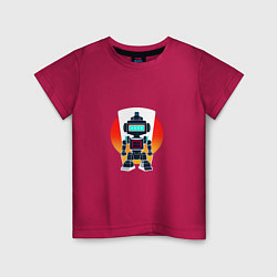 Футболка хлопковая детская Ретро робот-андроид, цвет: маджента