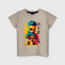 Футболка хлопковая детская Bart Simpson - samurai - bushido, цвет: миндальный