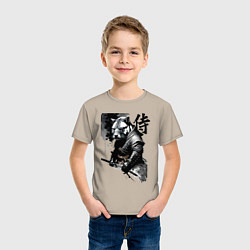 Футболка хлопковая детская Capy samurai - hieroglyph - neural network, цвет: миндальный — фото 2