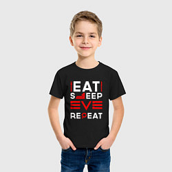 Футболка хлопковая детская Надпись eat sleep EVE repeat, цвет: черный — фото 2