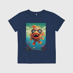 Футболка хлопковая детская Карп в солнечных очках, цвет: тёмно-синий