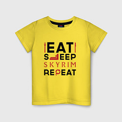 Футболка хлопковая детская Надпись: eat sleep Skyrim repeat, цвет: желтый