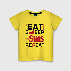 Футболка хлопковая детская Надпись: eat sleep The Sims repeat, цвет: желтый