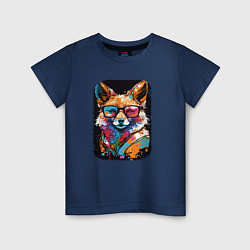 Футболка хлопковая детская Abstract Colorful Fox, цвет: тёмно-синий