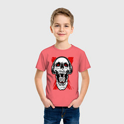 Футболка хлопковая детская DnB skull, цвет: коралловый — фото 2