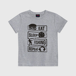 Футболка хлопковая детская Eat sleep fishing repeat, цвет: меланж