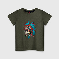 Детская футболка Череп Индейца с перьями