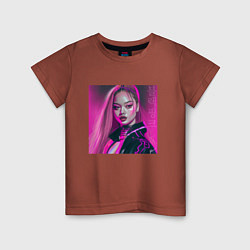 Футболка хлопковая детская Blackpink Lisa аниме рисунок, цвет: кирпичный