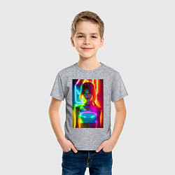 Футболка хлопковая детская Japanese girl - neon glow - neural network, цвет: меланж — фото 2