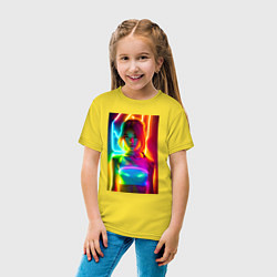 Футболка хлопковая детская Japanese girl - neon glow - neural network, цвет: желтый — фото 2