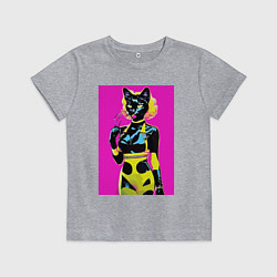 Футболка хлопковая детская Black cat - fashionista - pop art - neural network, цвет: меланж