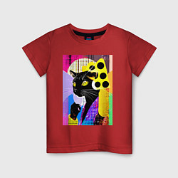 Футболка хлопковая детская Black cat cheese - pop art - poster, цвет: красный